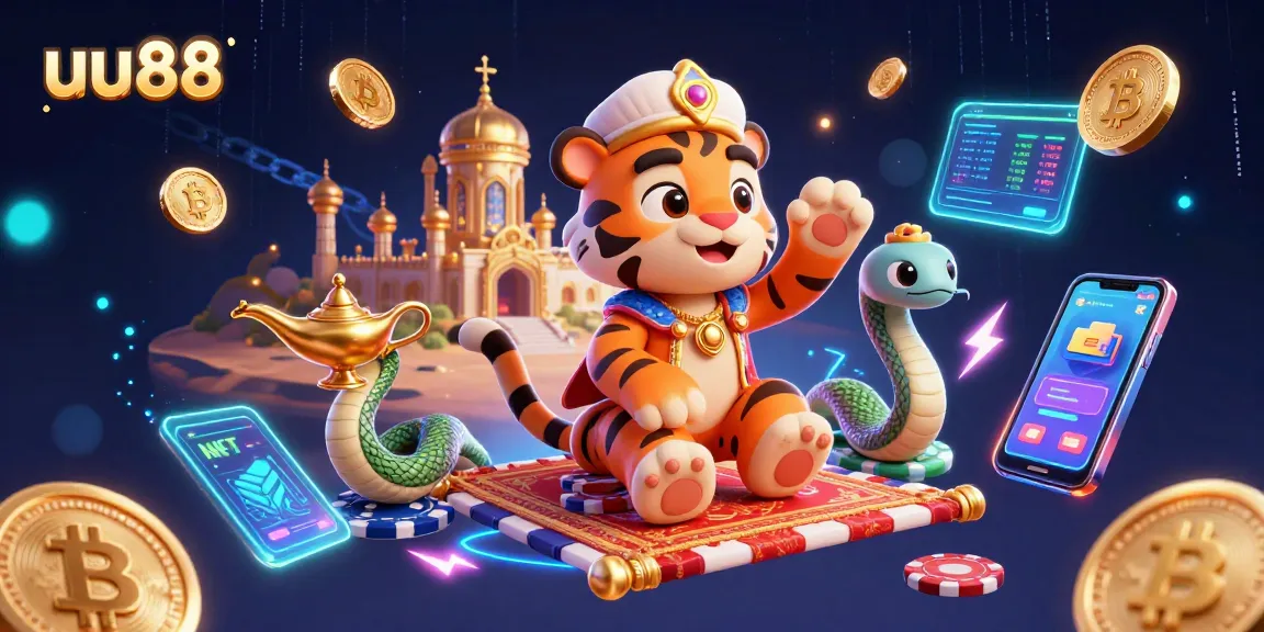 uu88 offers thrilling gaming adventures with cartoon characters amidst vibrant casino elements.