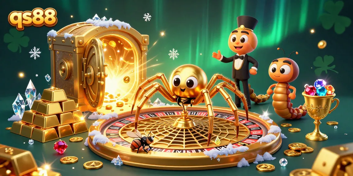 Experience thrilling bets at qs88 with golden roulette wheel and animated characters.