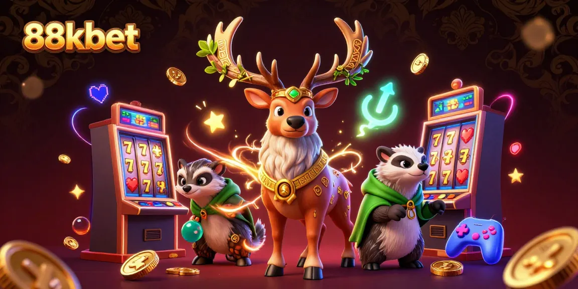 Play exciting slot machines at 88kbet with vibrant 3D characters and casino-themed elements.