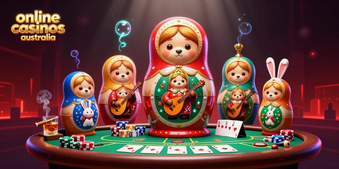 Experience thrilling action at online casinos Australia with vibrant 3D cartoon bears and poker elements.
