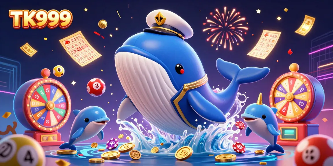 Experience TK999 excitement with a vibrant 3D casino scene filled with lively characters and colorful game elements.